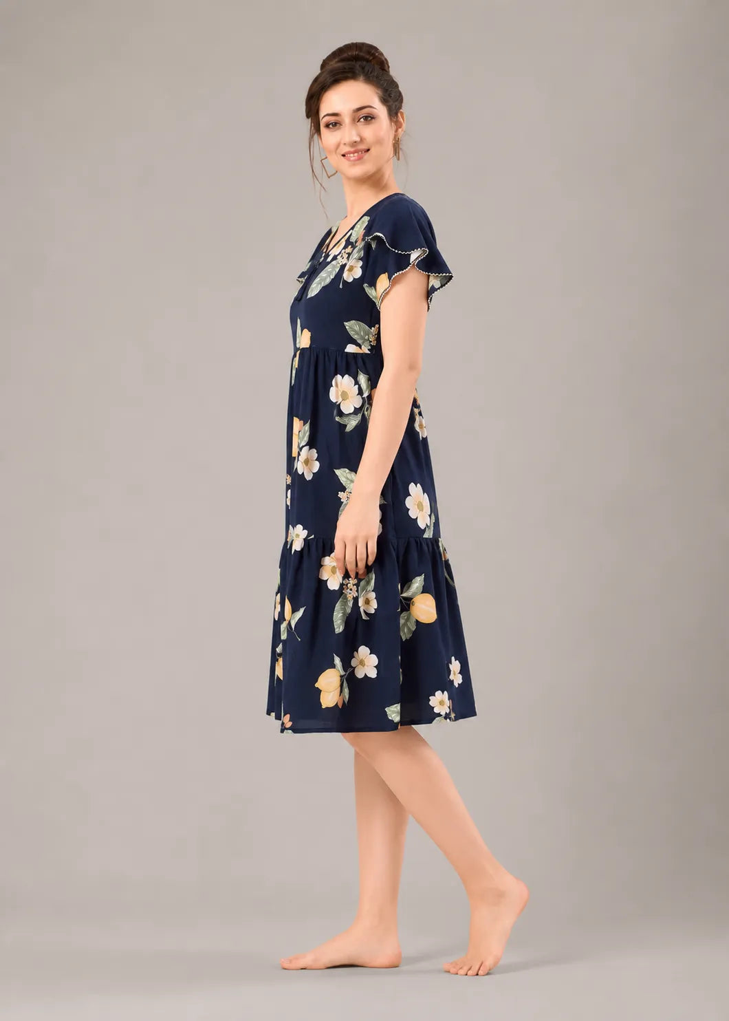 Navy Blue Lemon Print Short Nighty