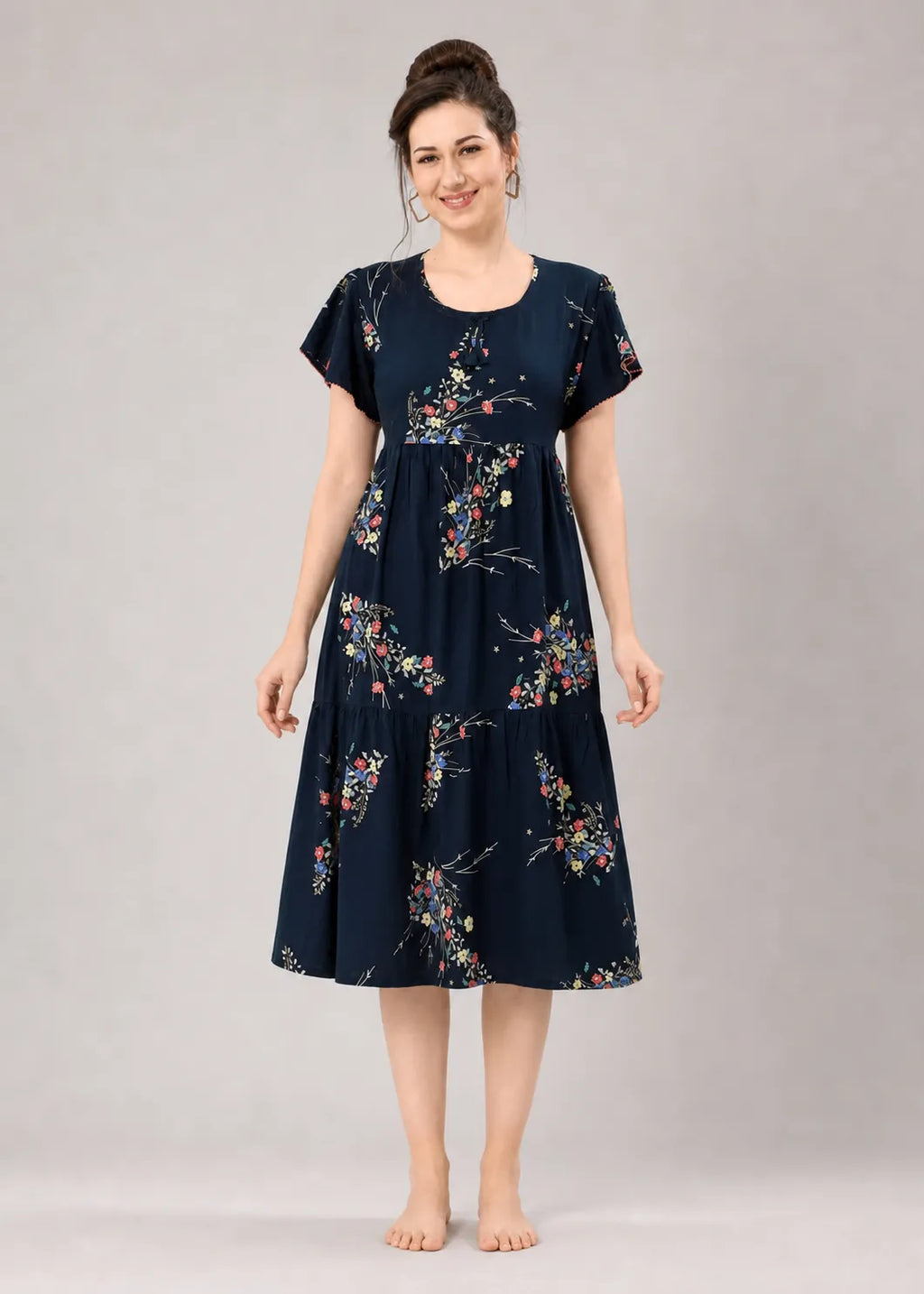 Navy Blue Floral Short Nighty