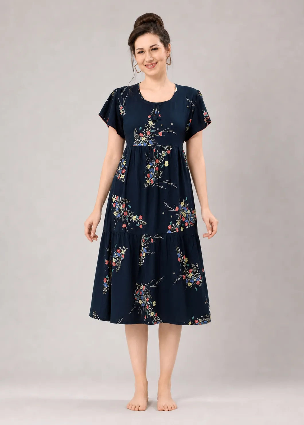 Navy Blue Floral Short Nighty