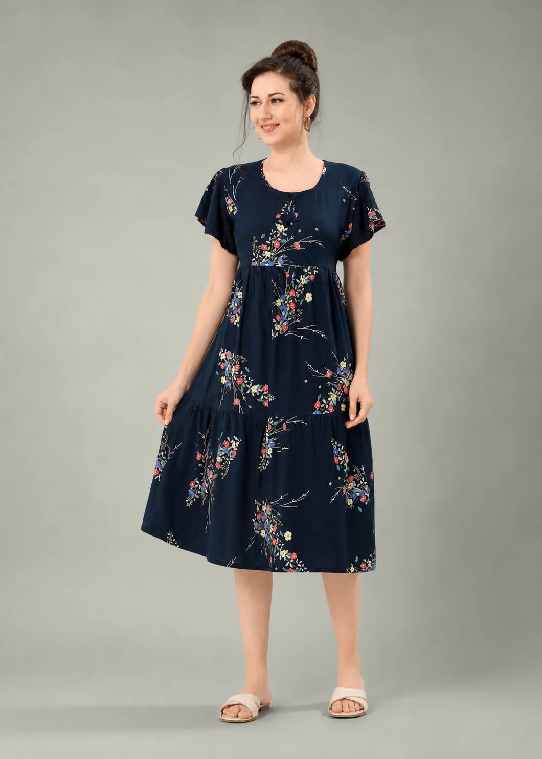 Navy Blue Floral Short Nighty