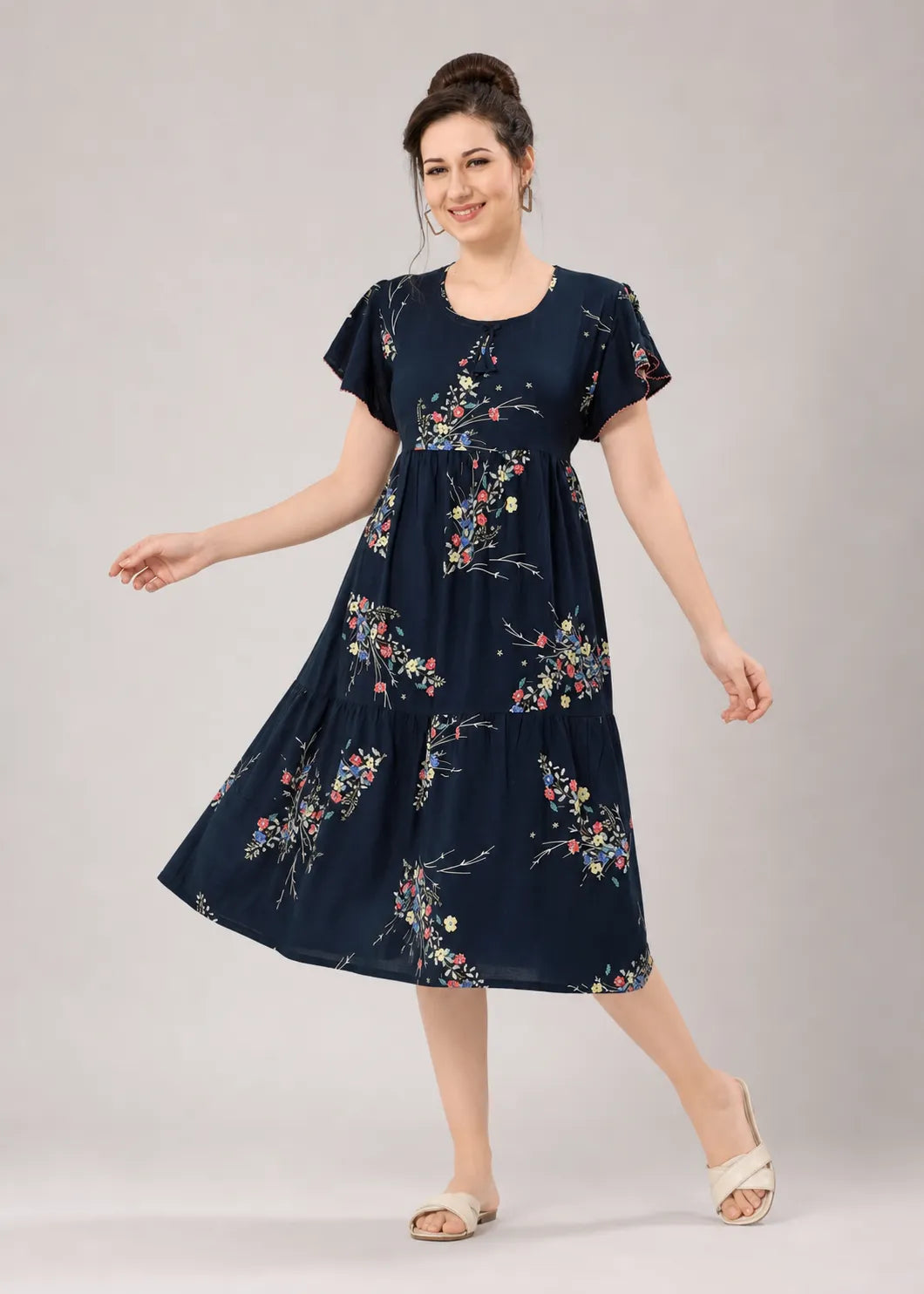Navy Blue Floral Short Nighty