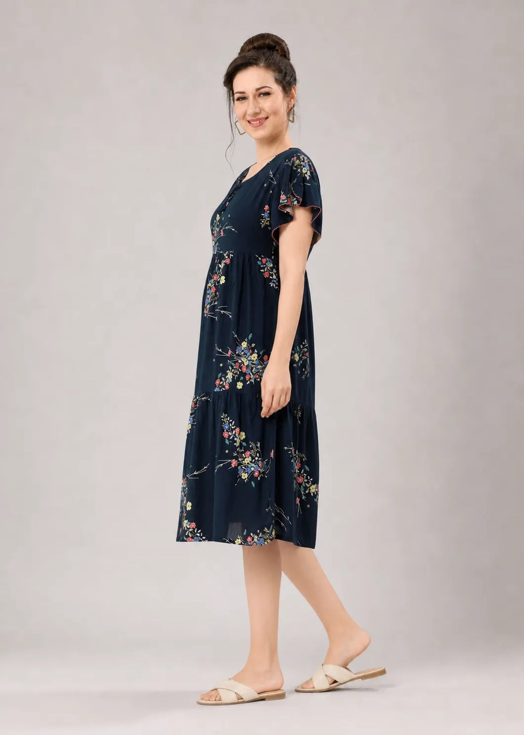 Navy Blue Floral Short Nighty