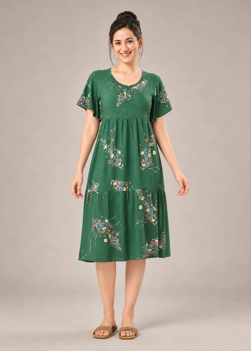 Green Floral Short Nighty