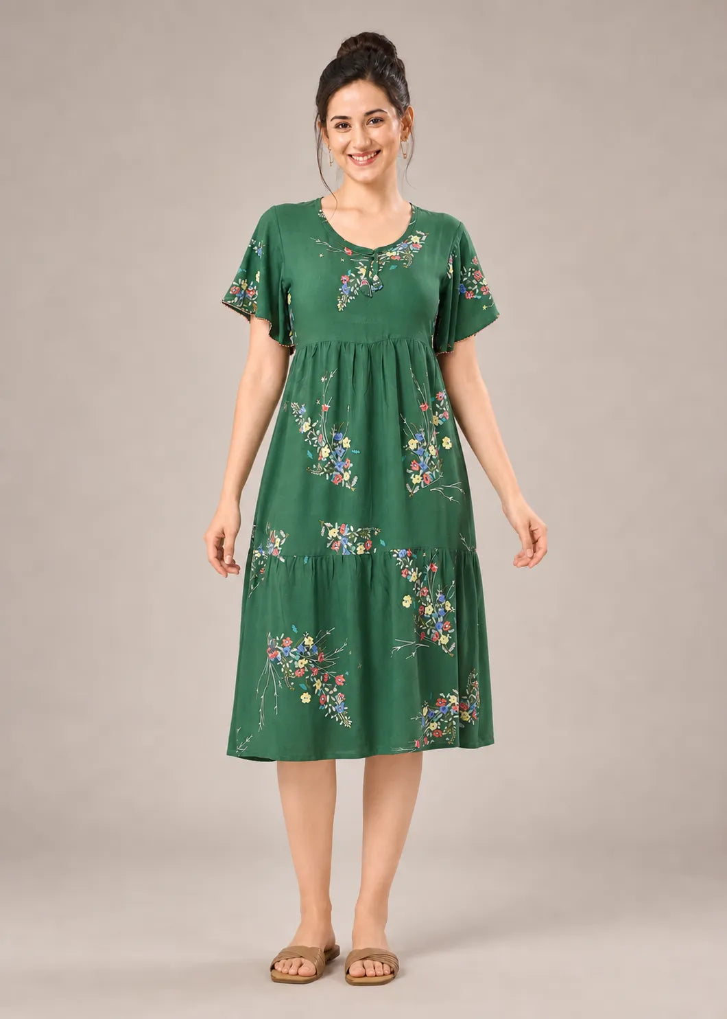 Green Floral Short Nighty