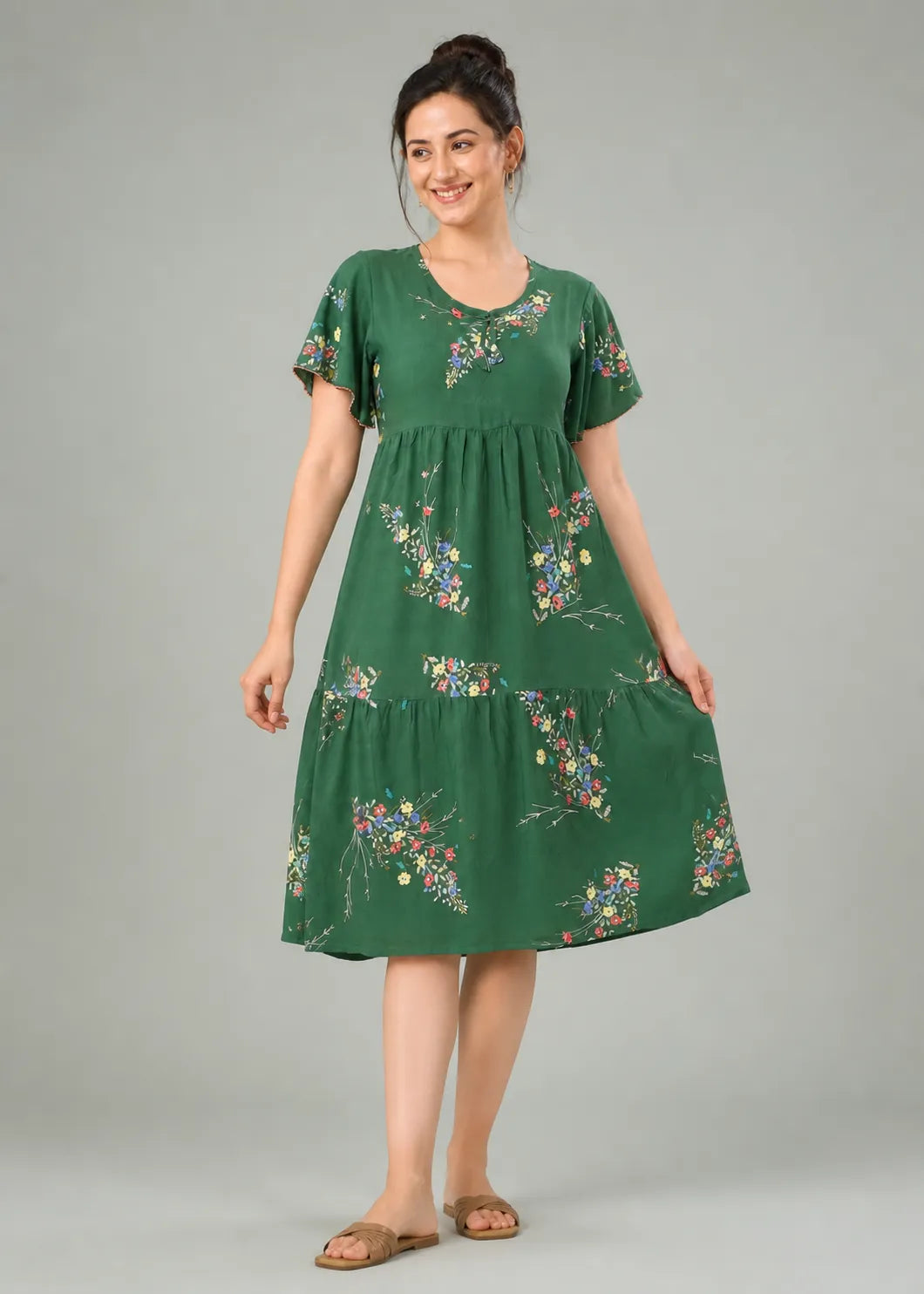 Green Floral Short Nighty