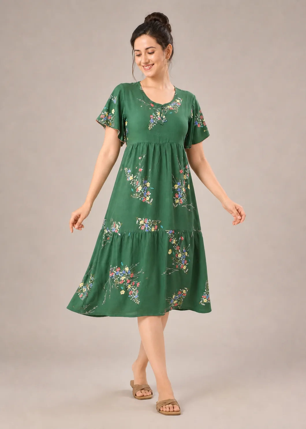 Green Floral Short Nighty