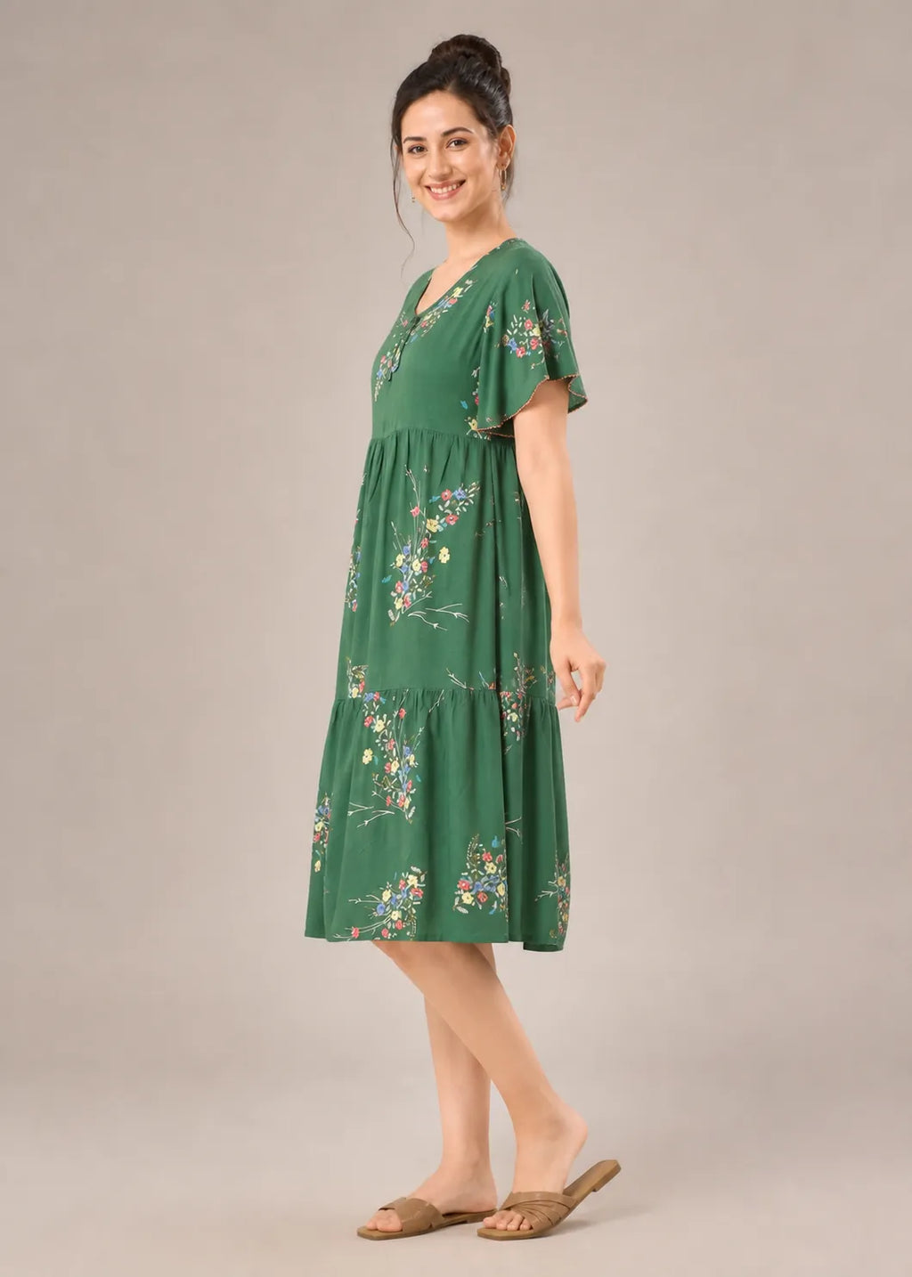 Green Floral Short Nighty