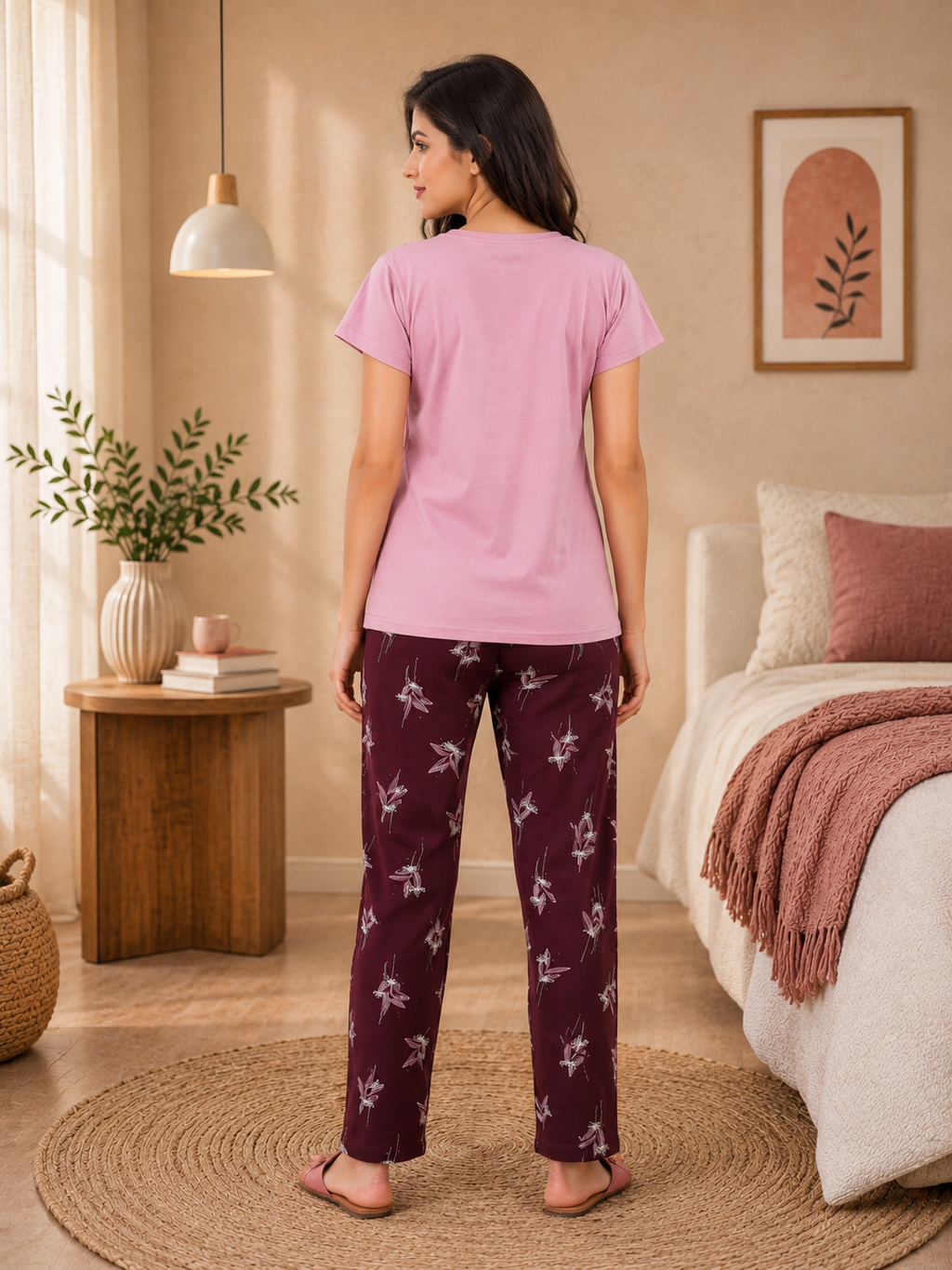 Pink Botanical Night Suit