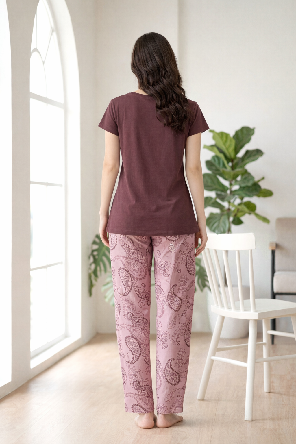 Women's Hosiery Paisley Wine and Pink Night Suit
