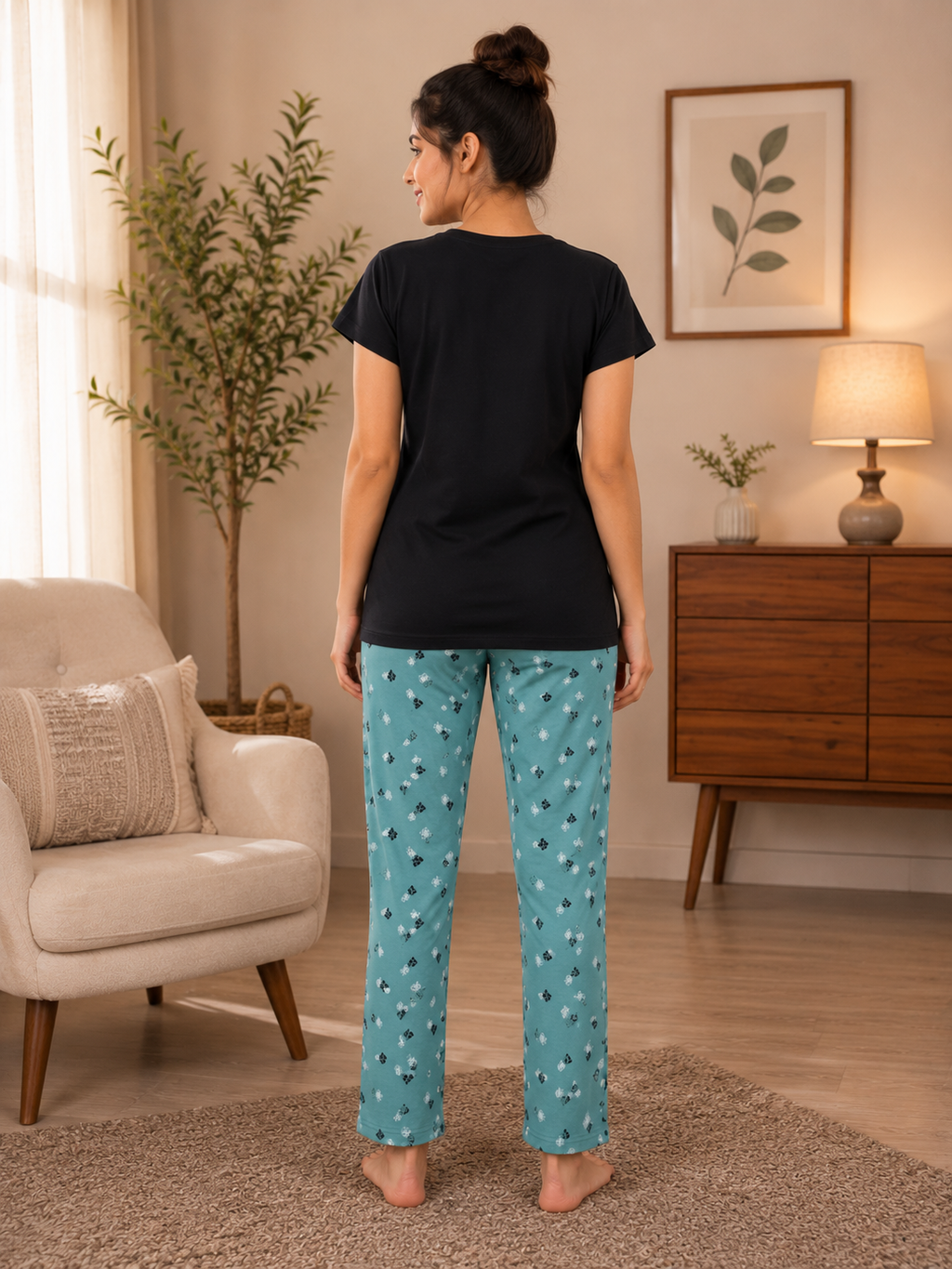 Black Always Leaf Nightsuit Set