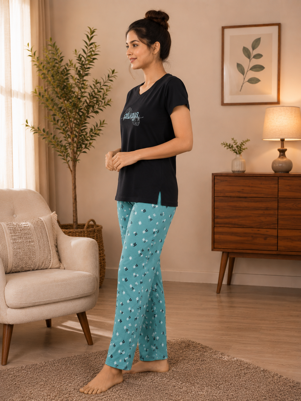 Black Always Leaf Nightsuit Set