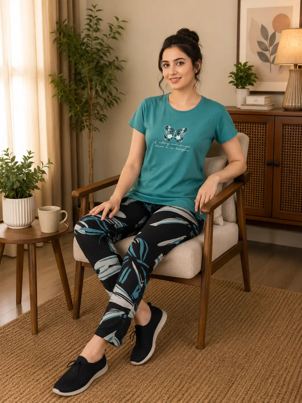 Teal Green Butterfly Nightsuit Set