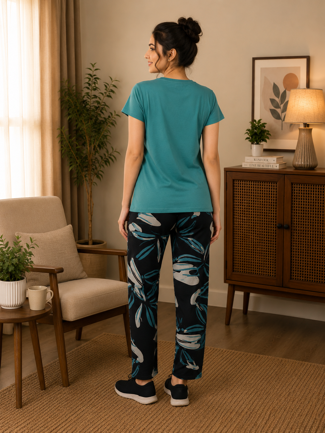 Teal Green Butterfly Nightsuit Set