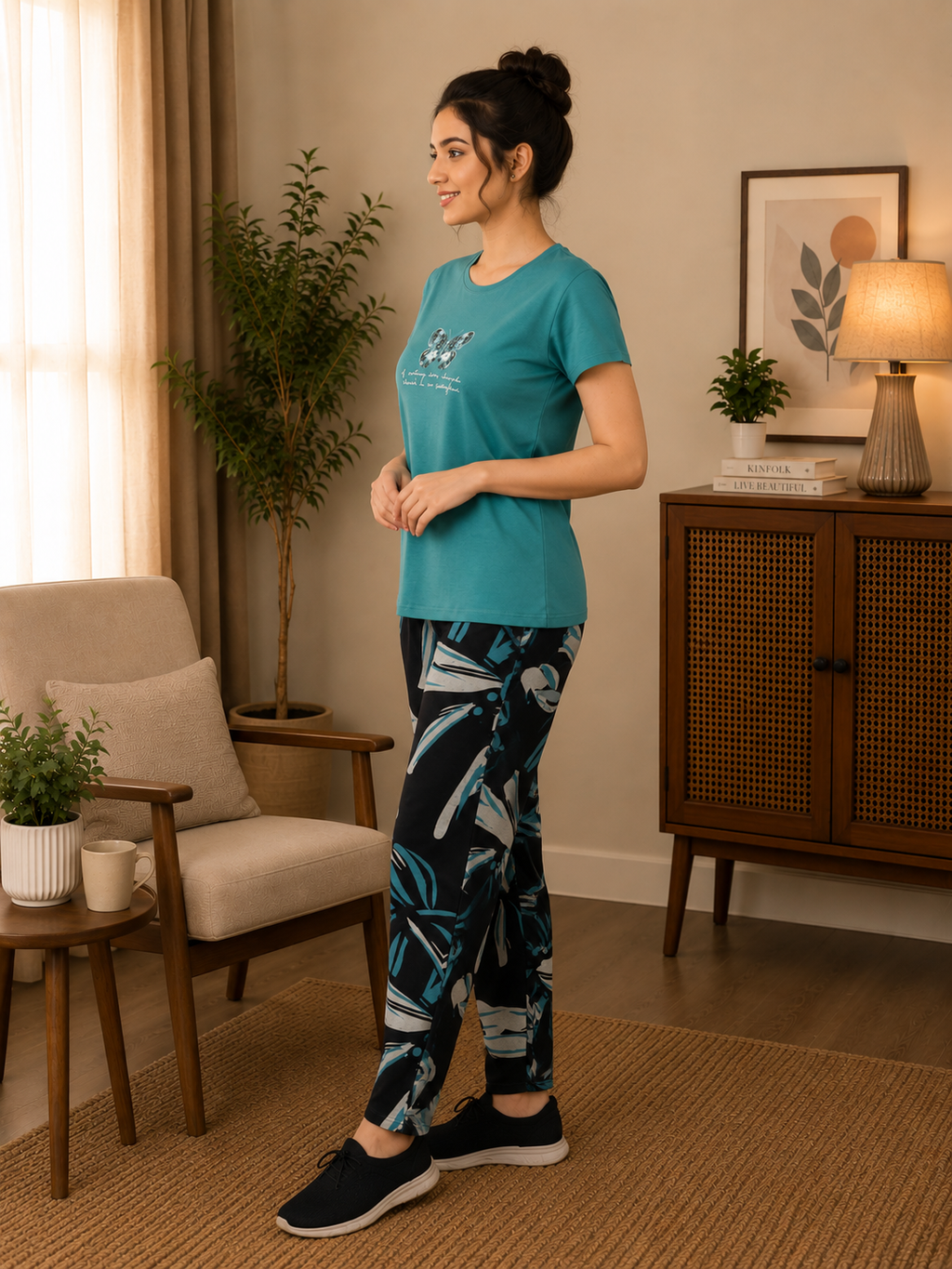 Teal Green Butterfly Nightsuit Set