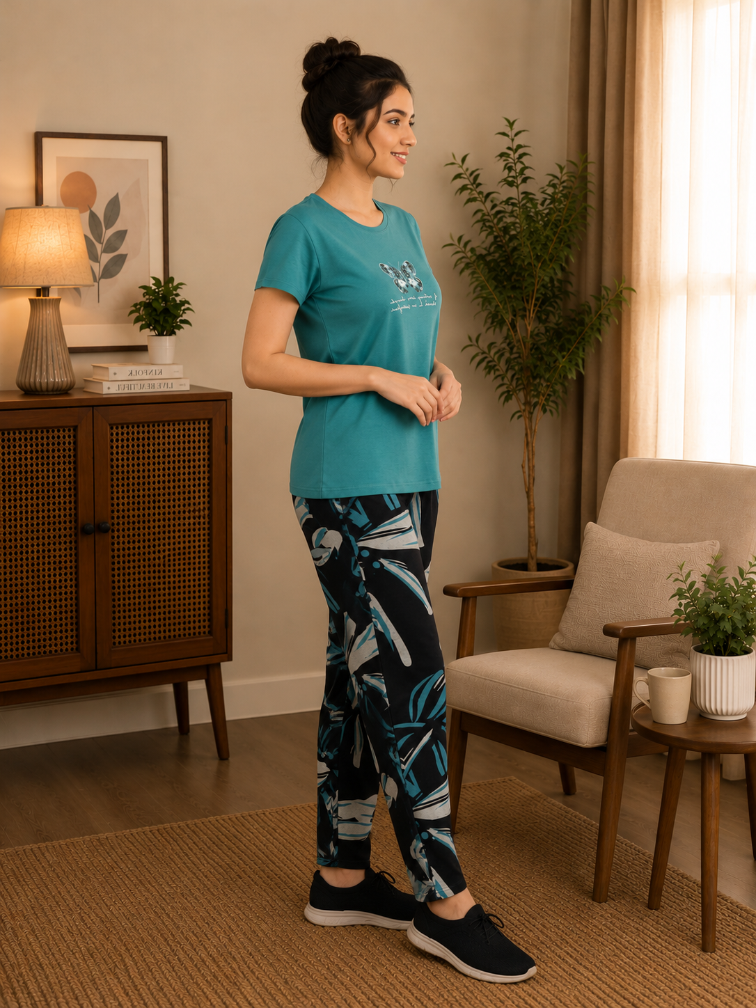 Teal Green Butterfly Nightsuit Set