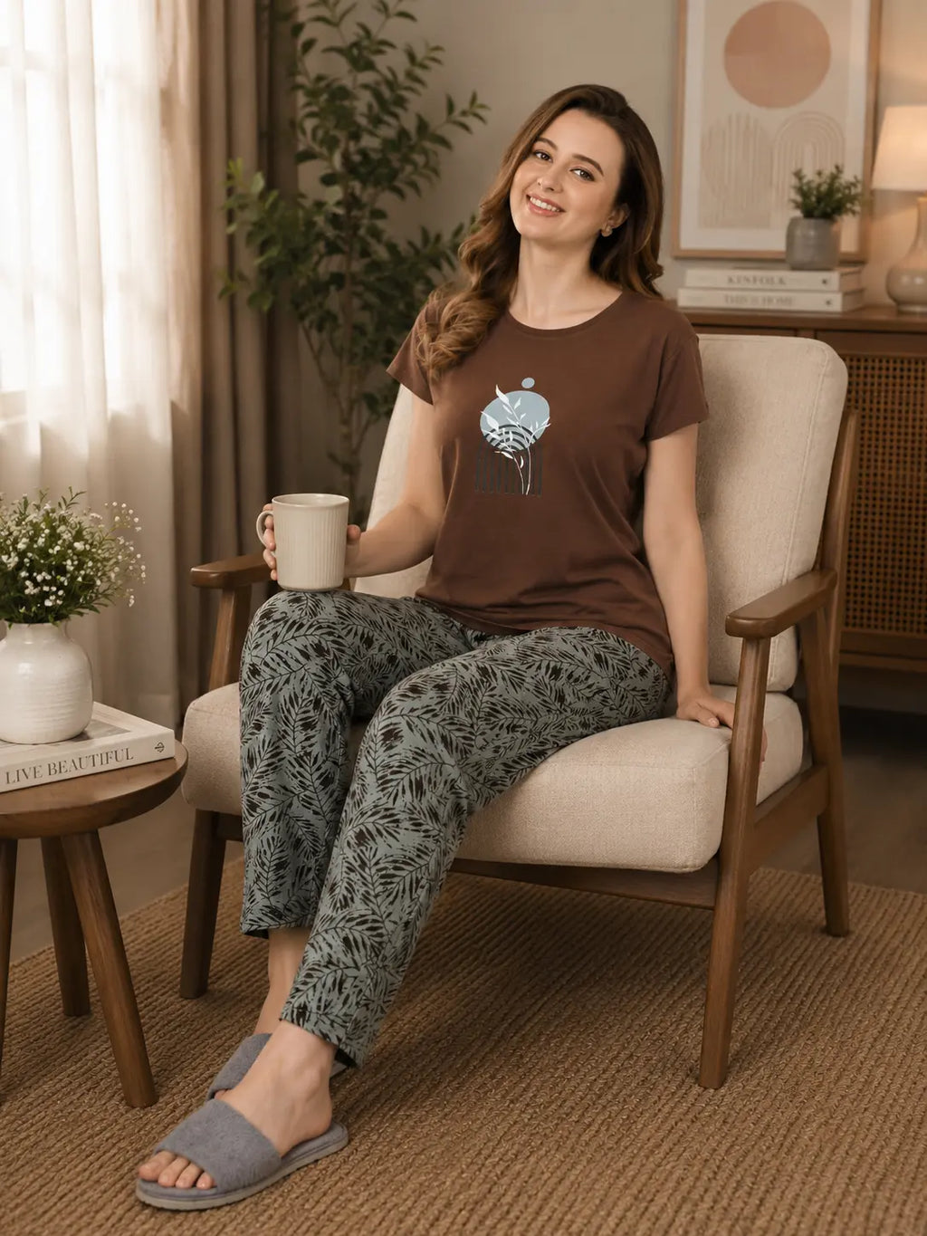 Brown Tropical Arch Nightsuit Set