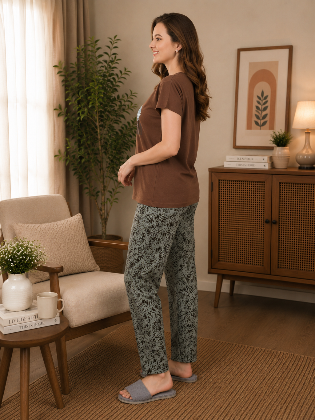 Brown Tropical Arch Nightsuit Set