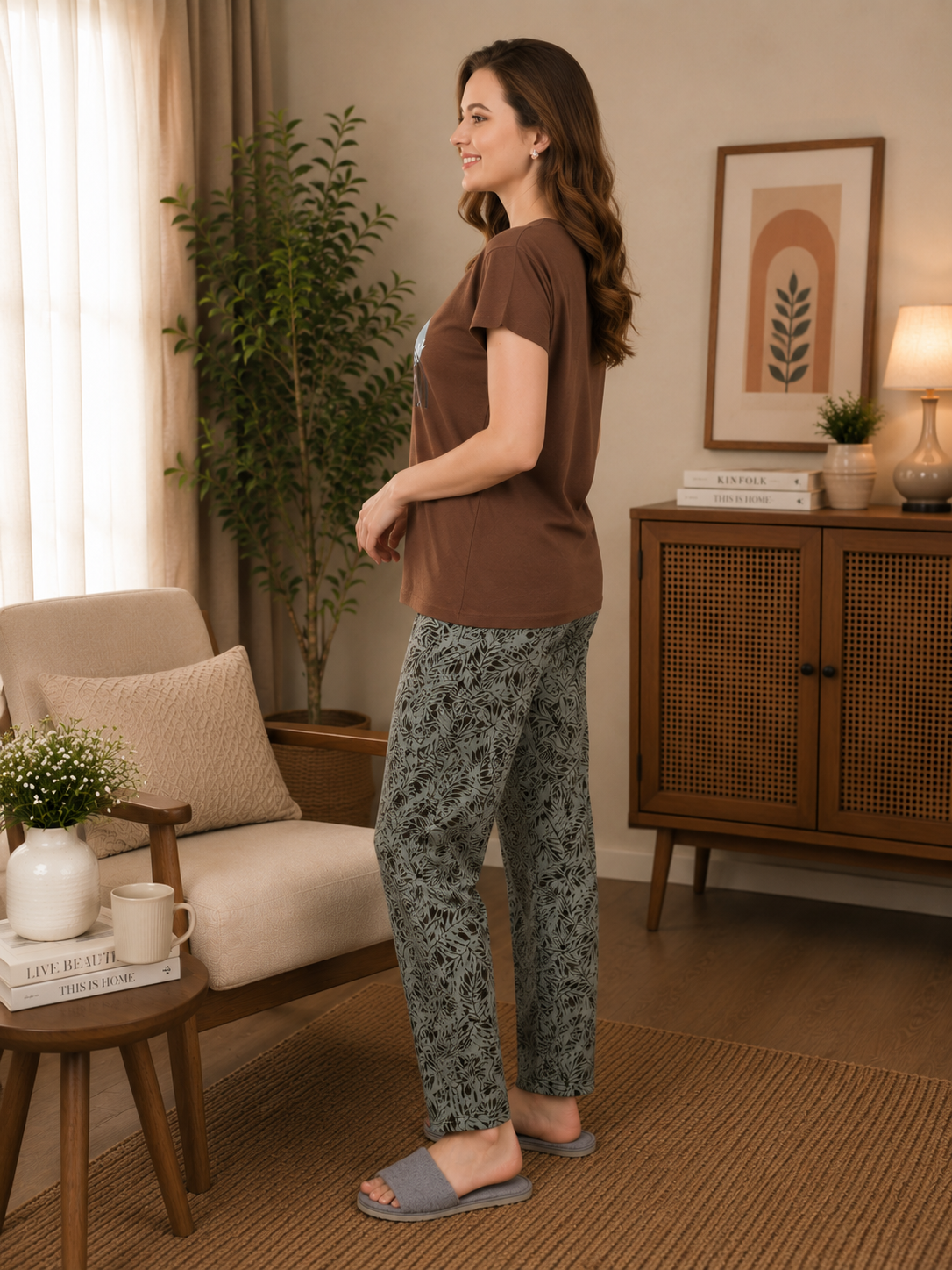 Brown Tropical Arch Nightsuit Set