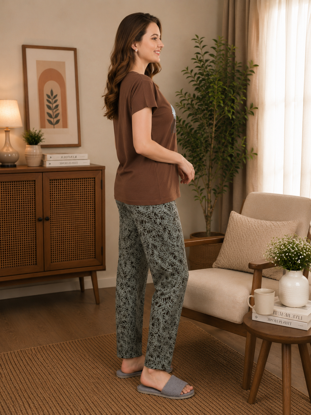 Brown Tropical Arch Nightsuit Set