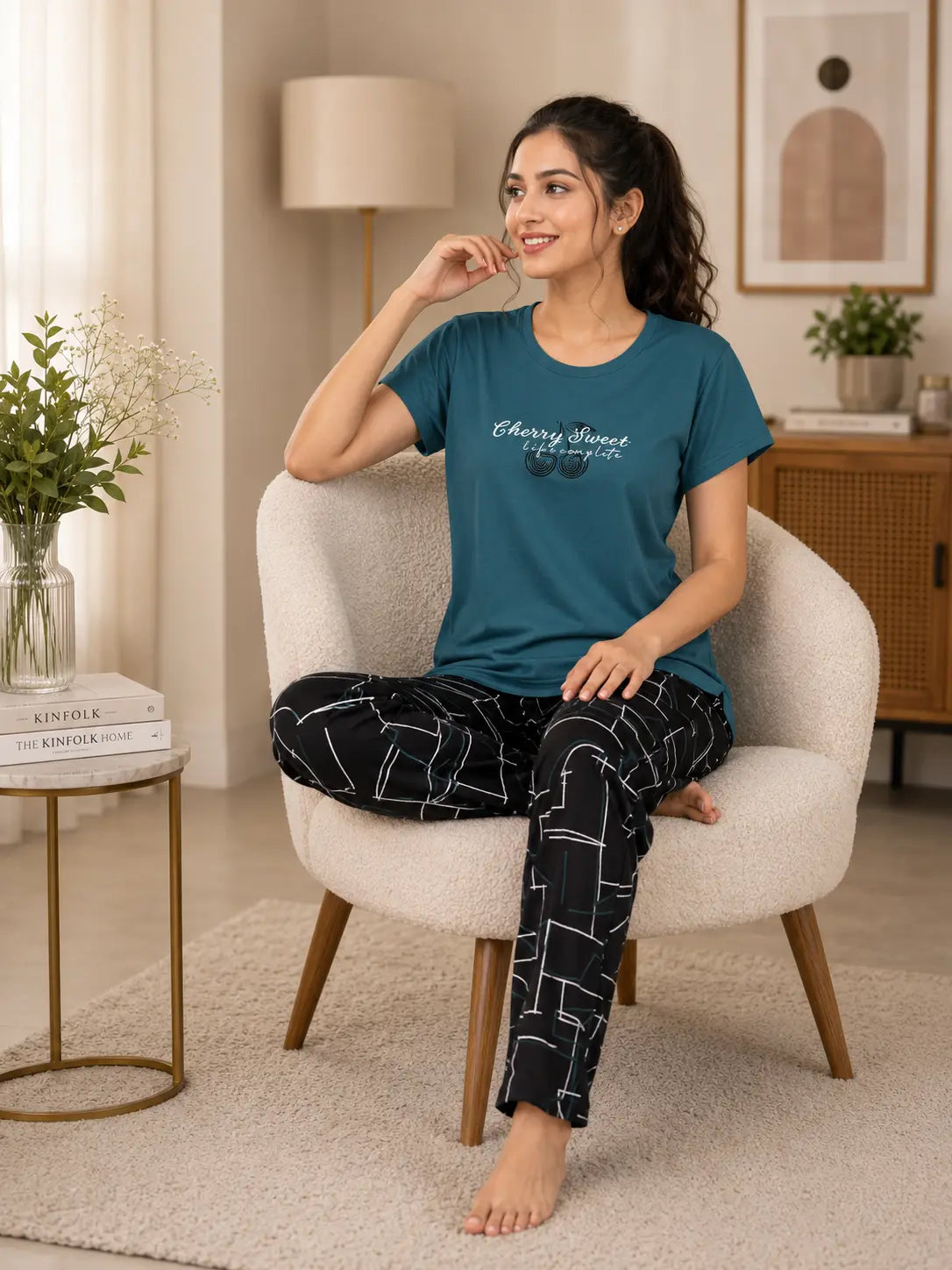 Teal Cherry Sweet Nightsuit Set