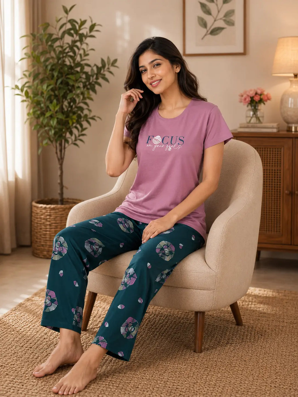 Dusty Mauve Focus Nightsuit Set