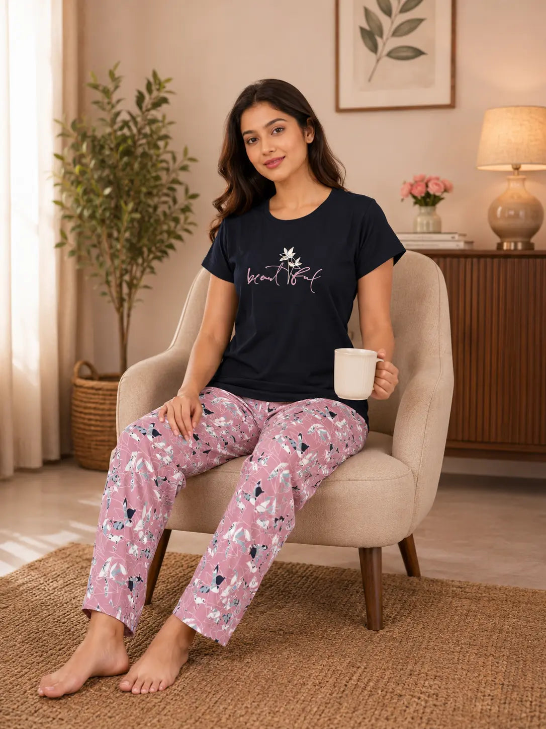 Navy Blue Beautiful Nightsuit Set