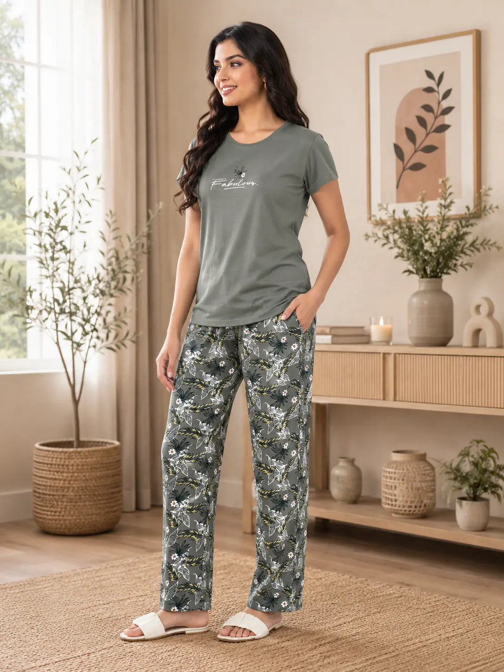 Peach Abstract Night Suit