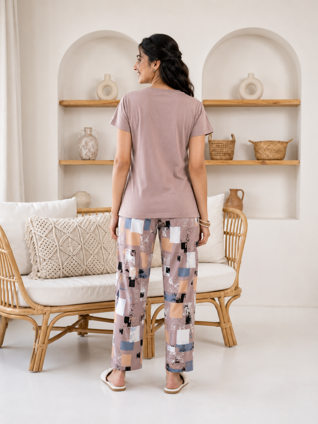 Taupe Inspirational Graphic Night Suit