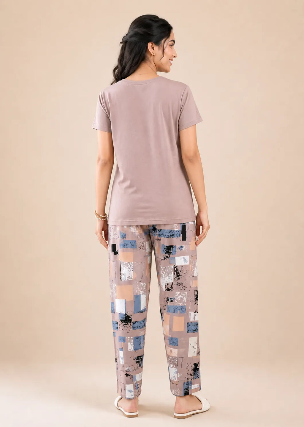 Taupe Inspirational Graphic Night Suit