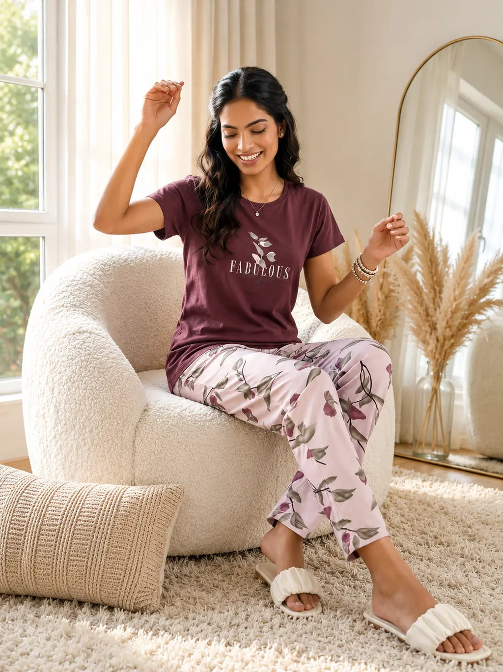 Mauve Fabulous Botanical Night Suit