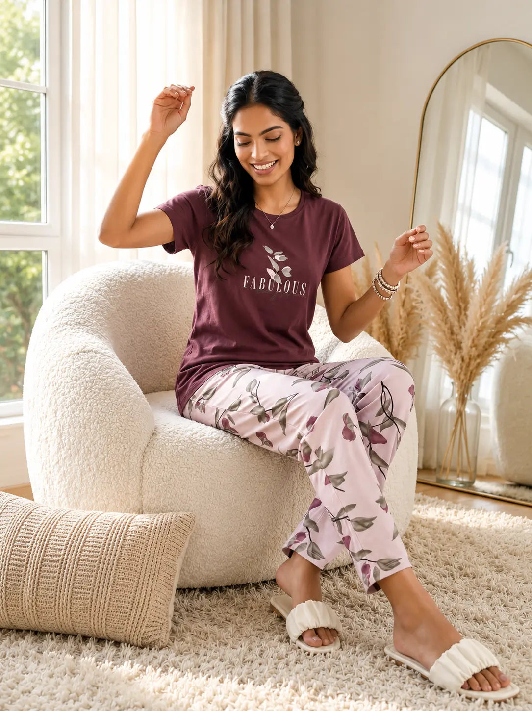 Mauve Fabulous Botanical Night Suit