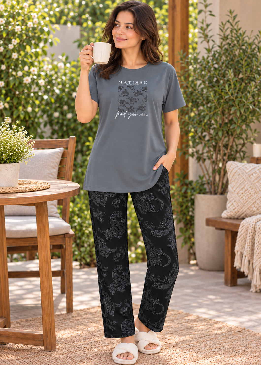 Grey & Black Matisse Night Suit