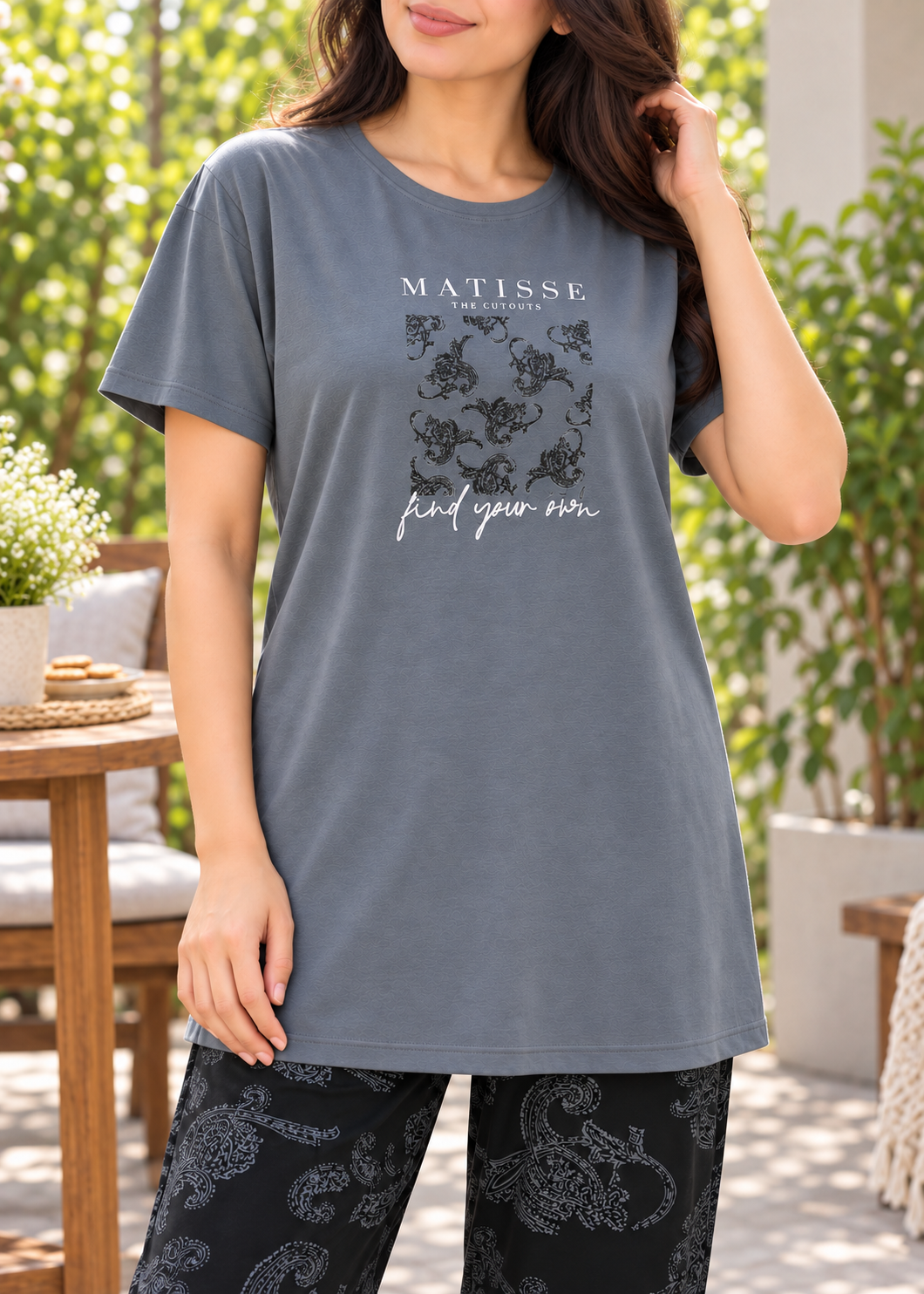 Grey & Black Matisse Night Suit