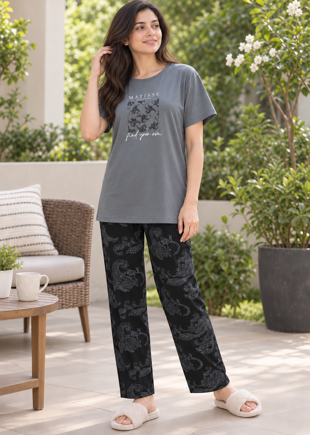 Grey & Black Matisse Night Suit