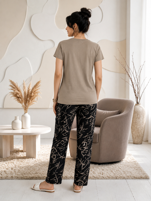 Khaki Abstract Hug Night Suit