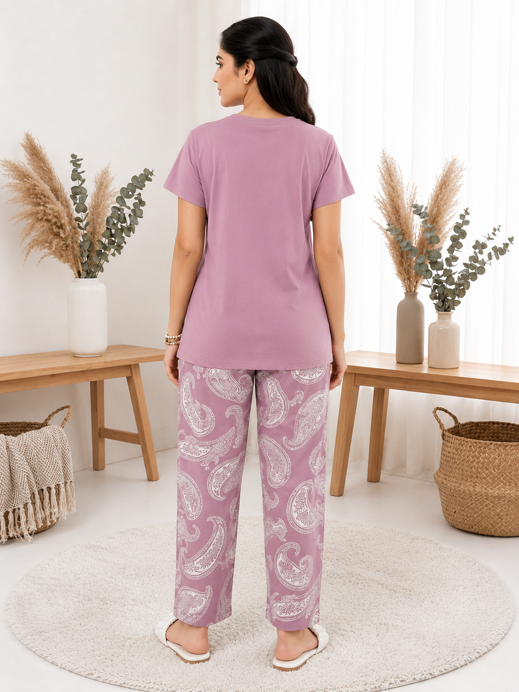 Mauve Paisley Night Suit