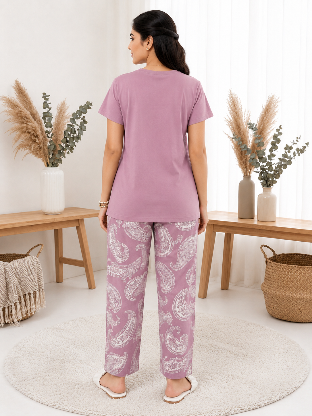 Mauve Paisley Night Suit