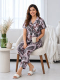Mauve Abstract Palm Pyjama Set