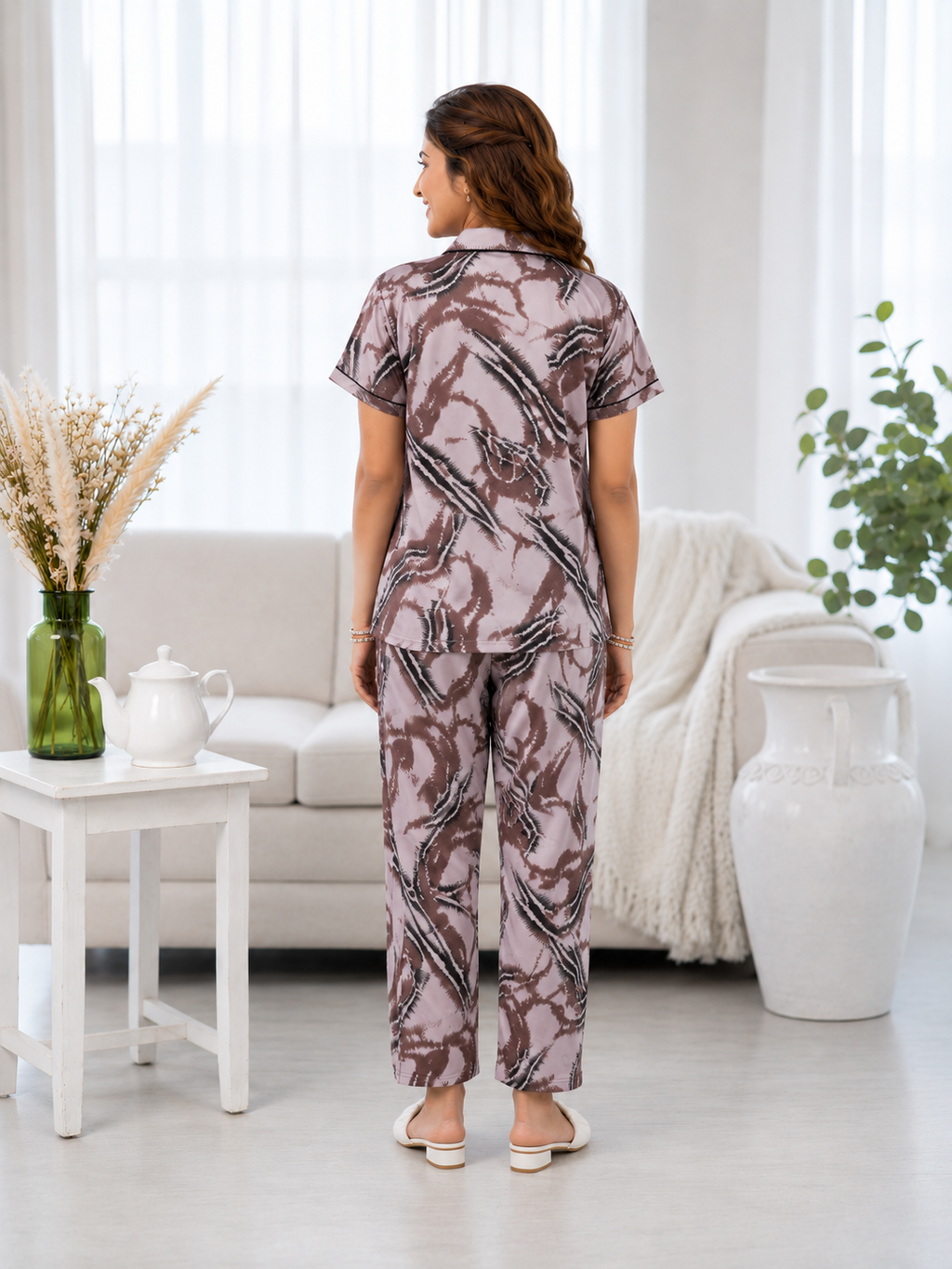 Mauve Abstract Palm Pyjama Set