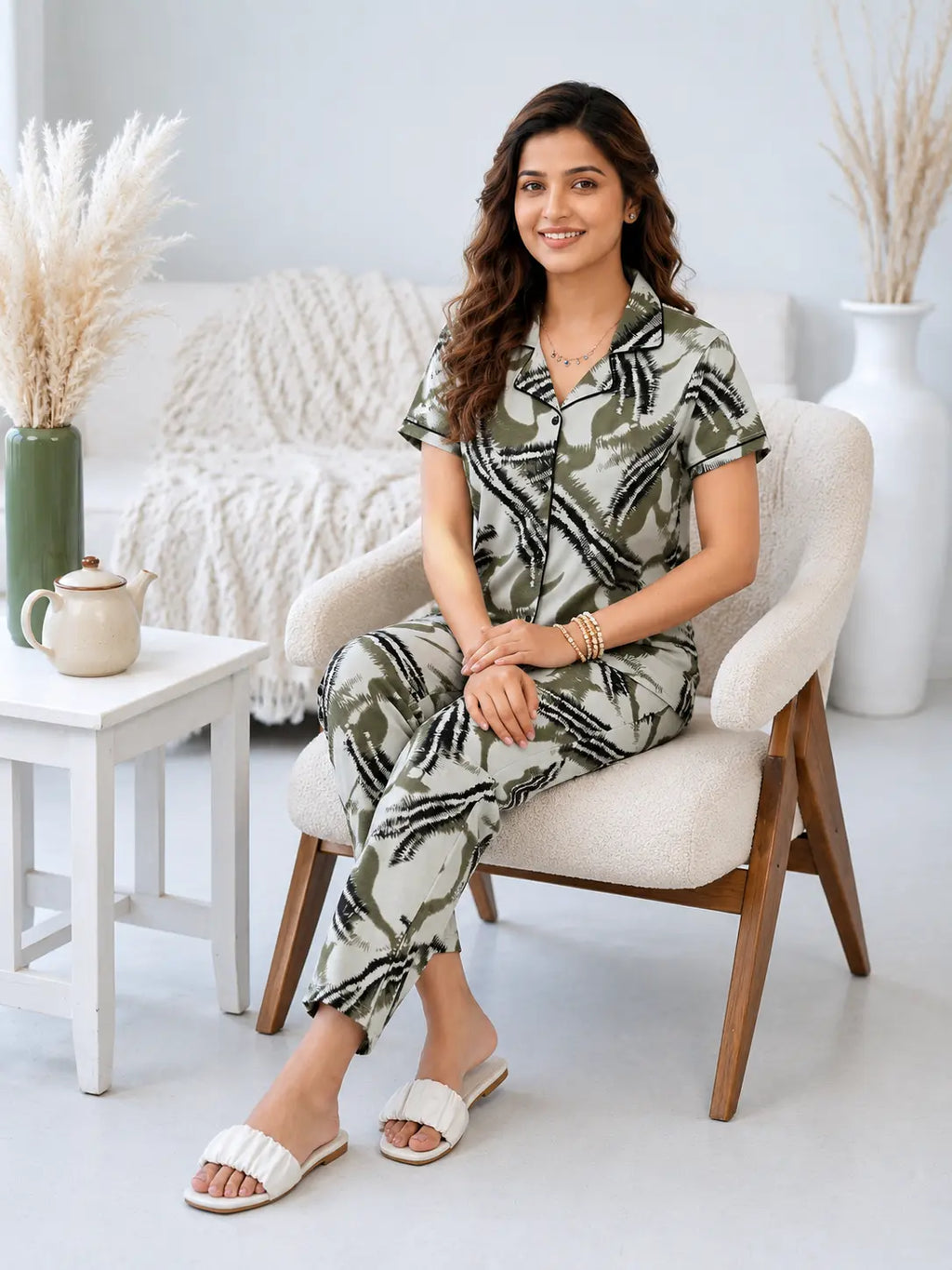 Sage Abstract Palm Pyjama Set