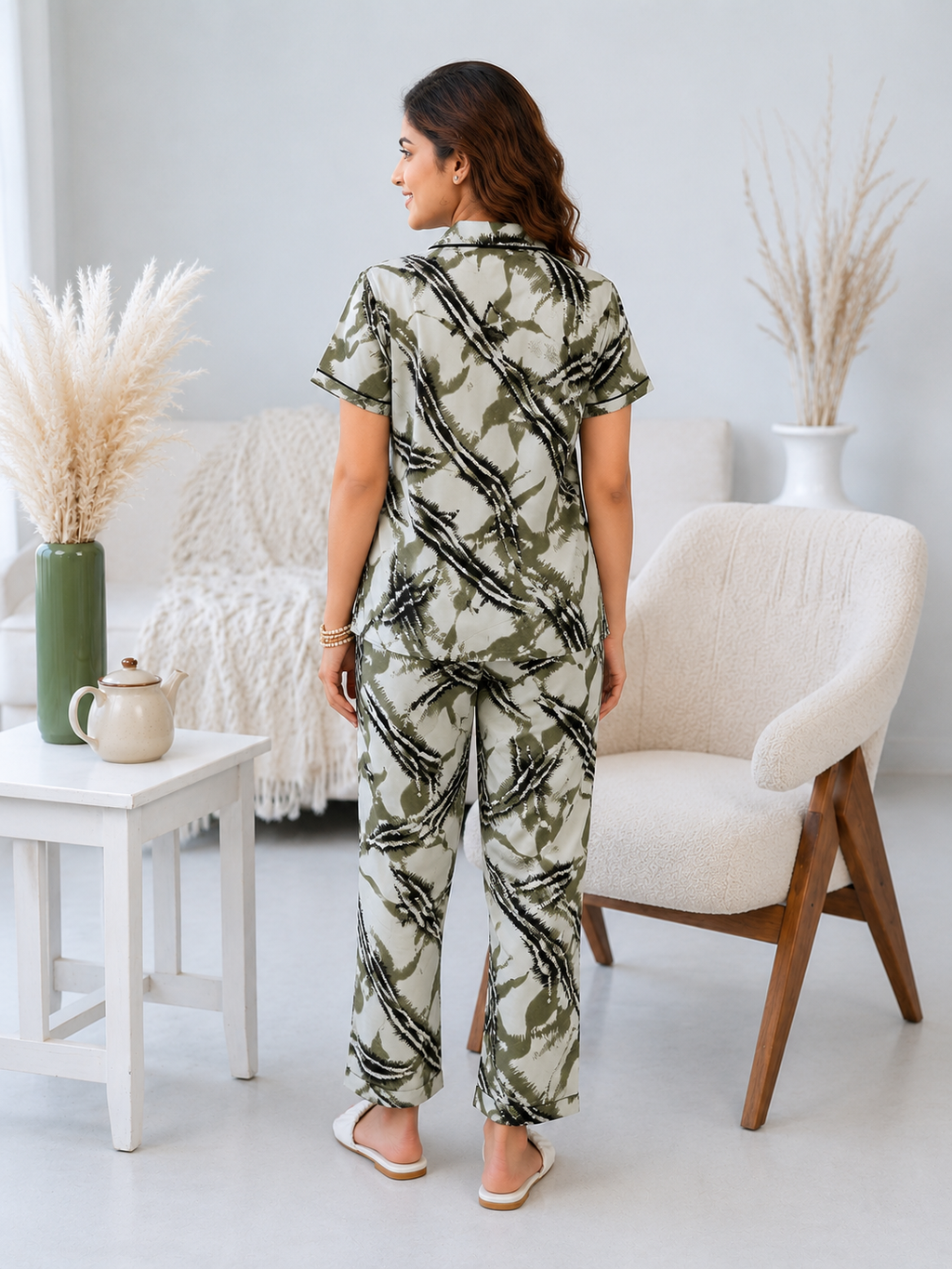 Sage Abstract Palm Pyjama Set