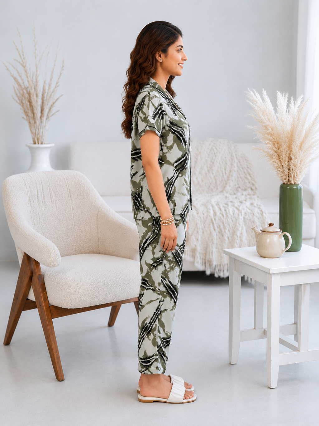 Sage Abstract Palm Pyjama Set