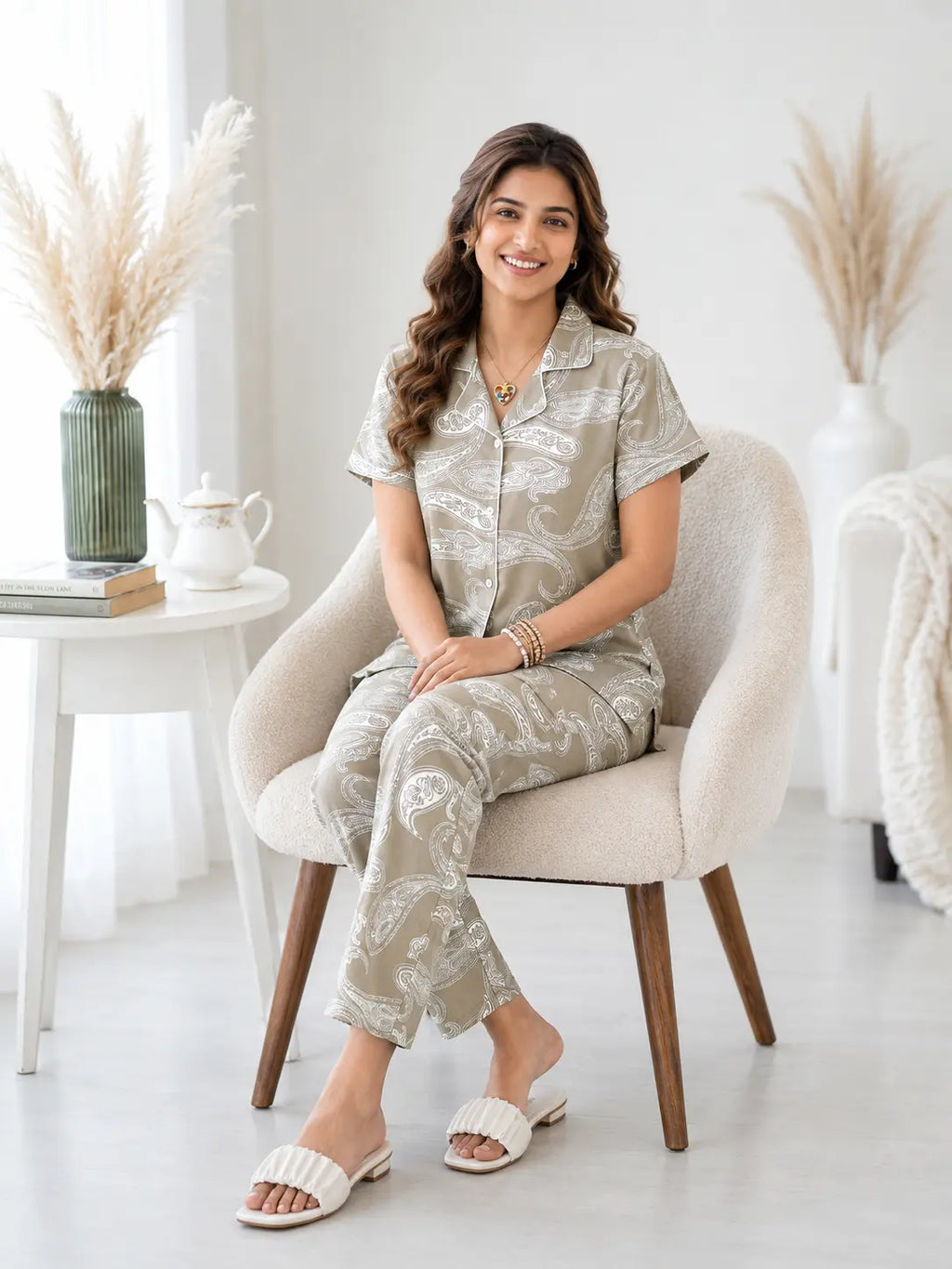 Beige Paisley Pyjama Set