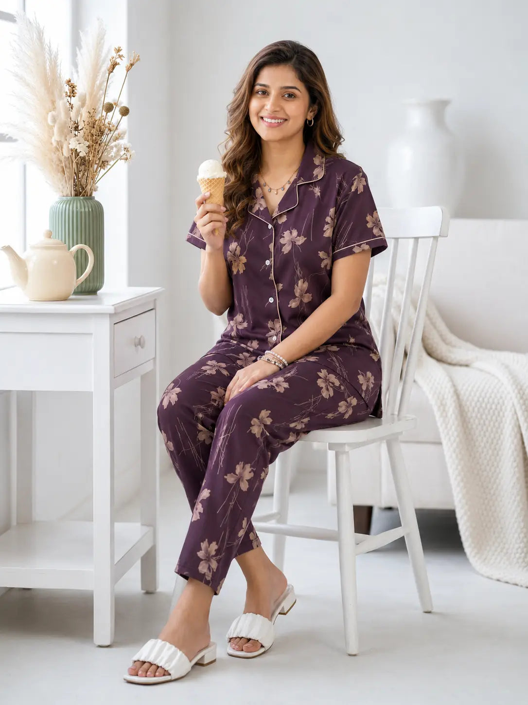 Burgundy Floral Bloom Pyjama Set