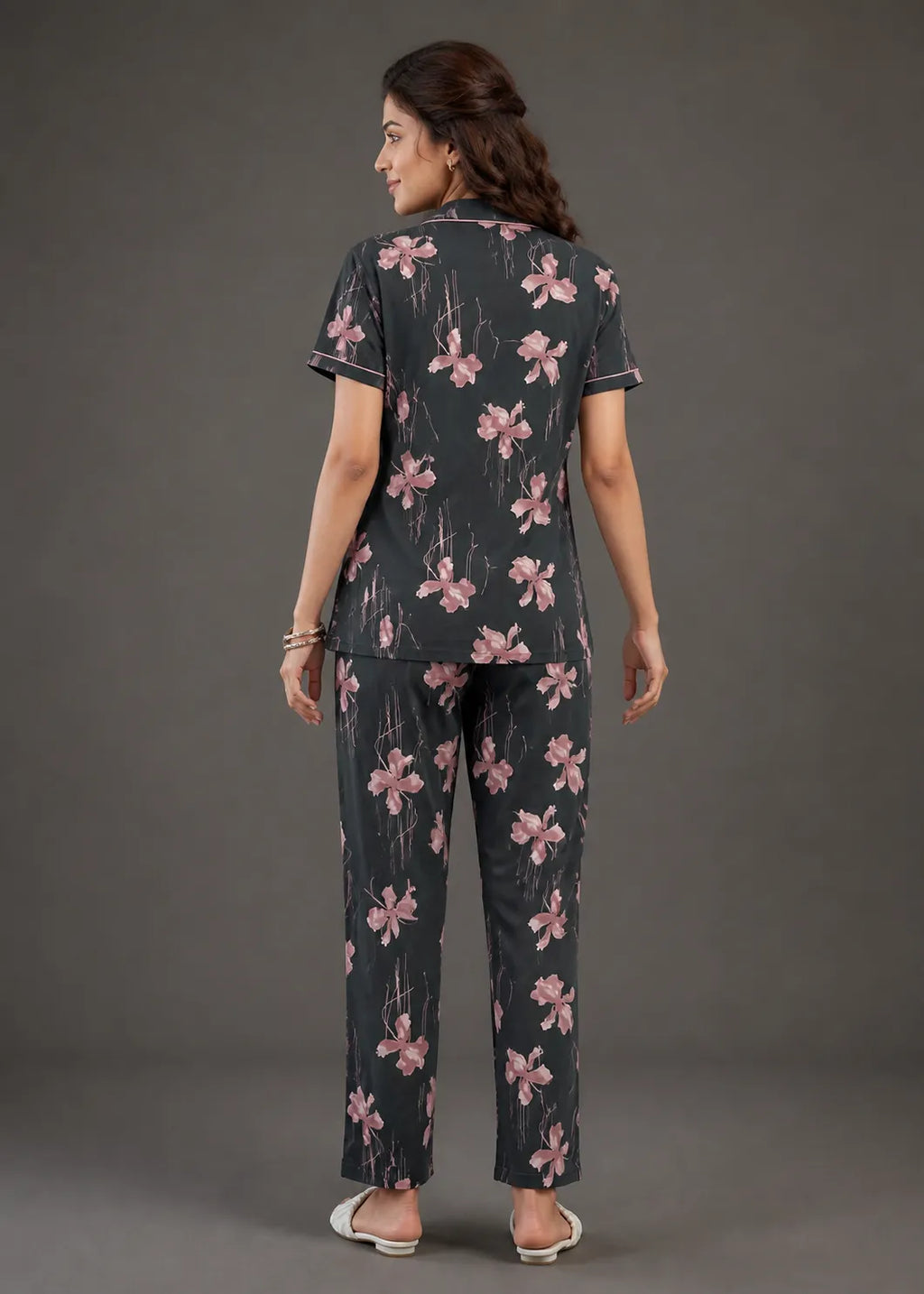 Charcoal Grey Floral Pajama Set