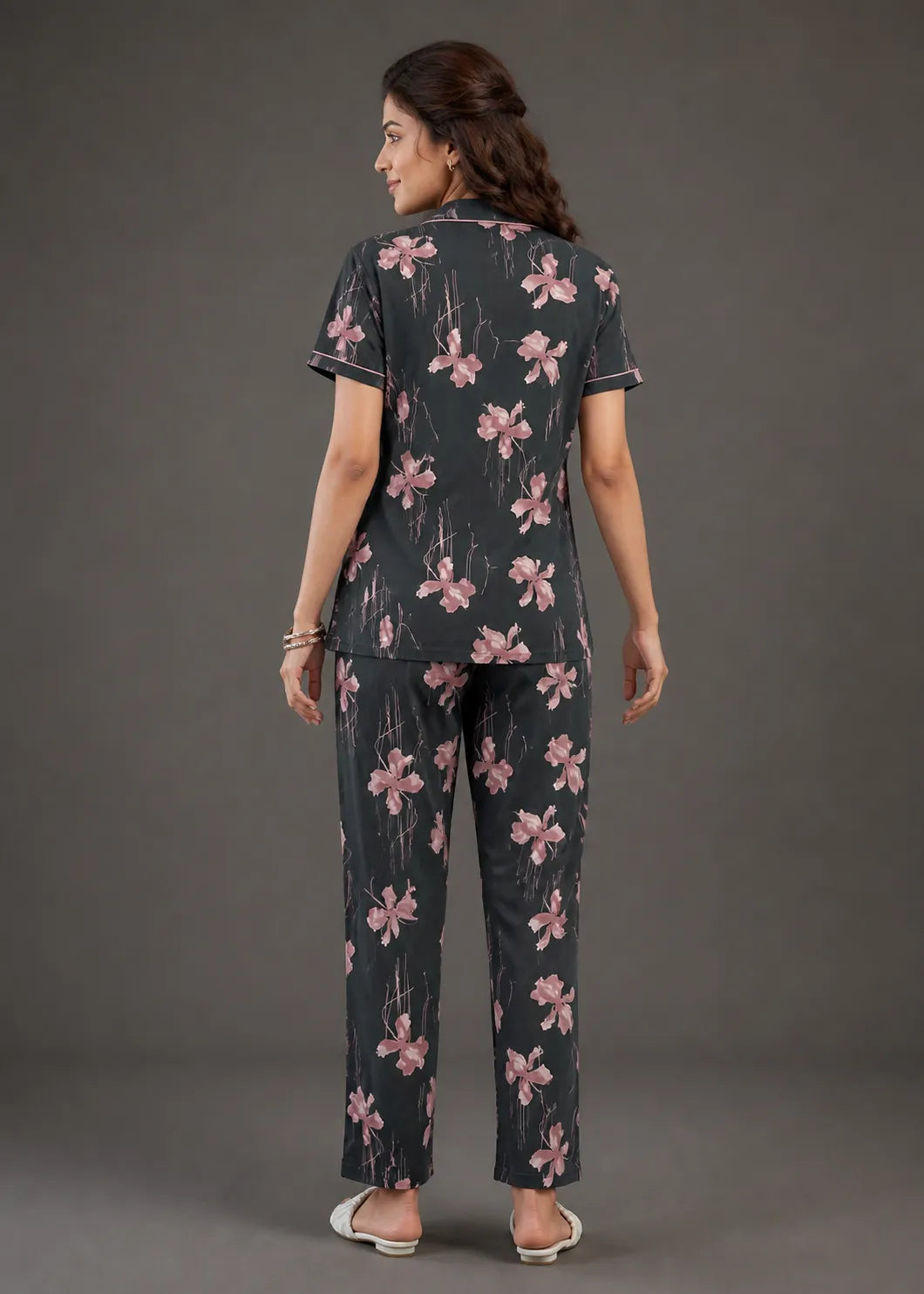 Charcoal Grey Floral Pajama Set