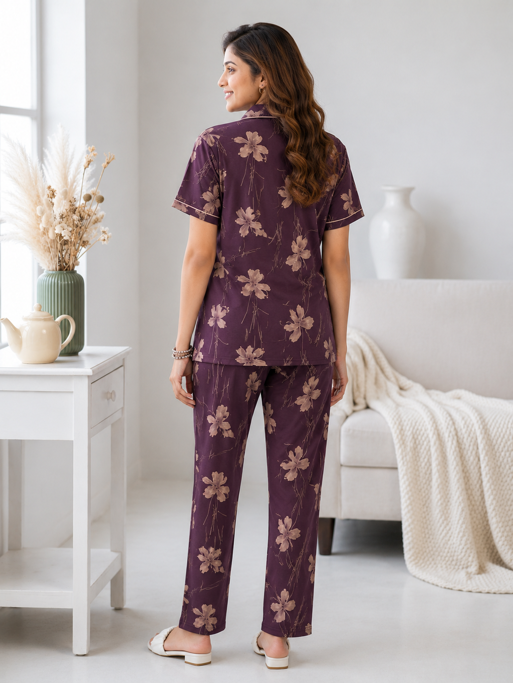 Burgundy Floral Bloom Pyjama Set