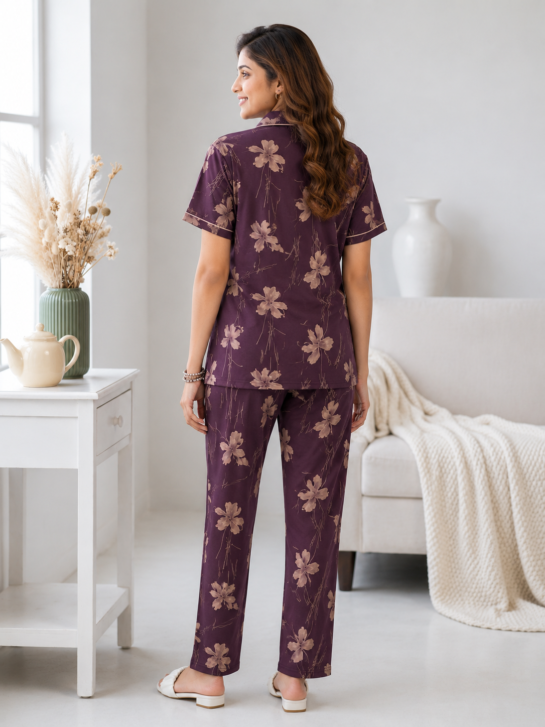 Burgundy Floral Bloom Pyjama Set