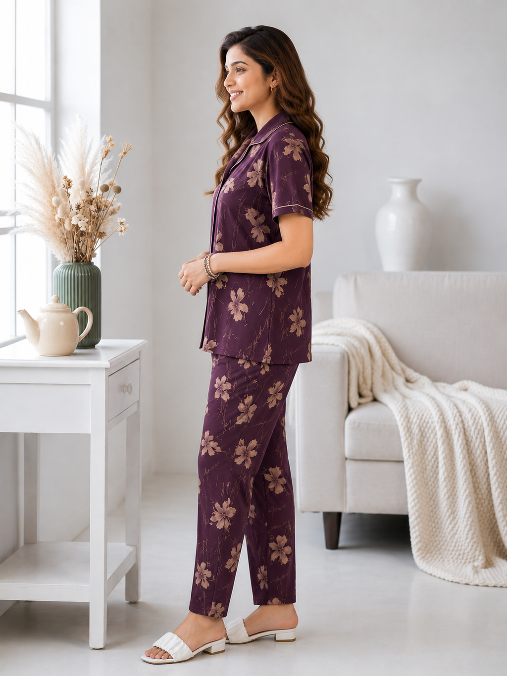 Burgundy Floral Bloom Pyjama Set
