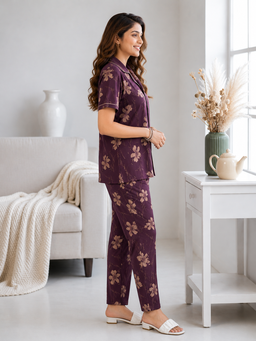 Burgundy Floral Bloom Pyjama Set